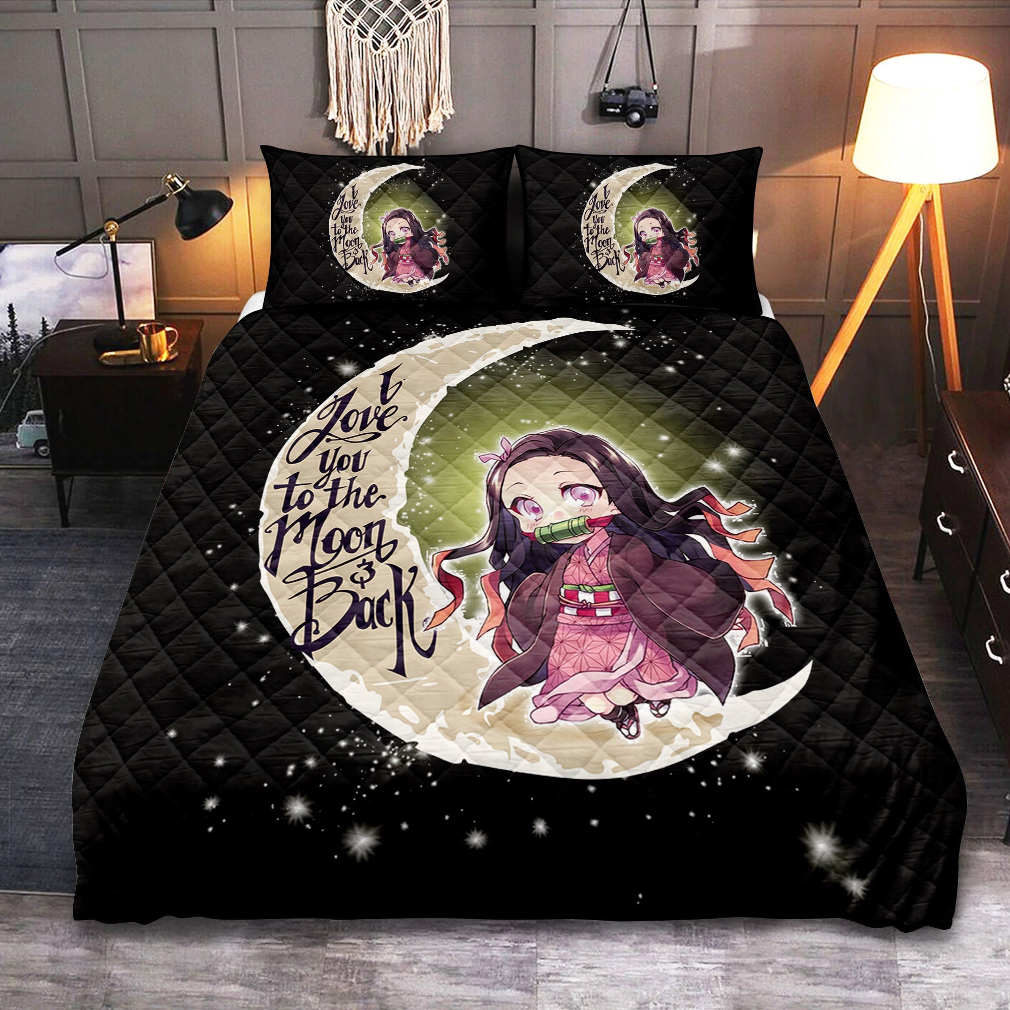 Demon Slayer Cute Anime Moon Quilt Bed Sets Nearkii