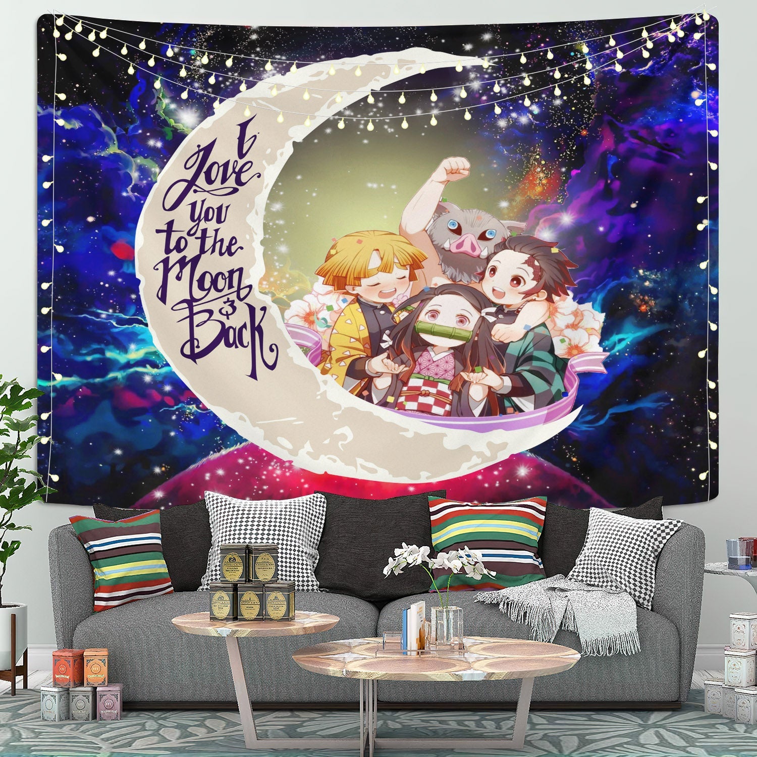 Demond Slayer Team Love You To The Moon Galaxy Tapestry Room Decor Nearkii