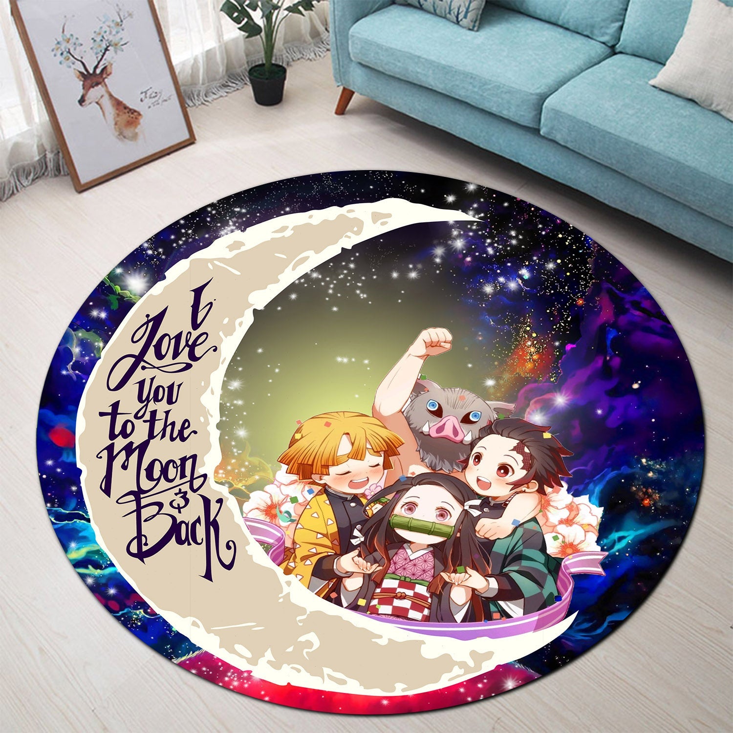 Demond Slayer Team Love You To The Moon Galaxy Round Carpet Rug Bedroom Livingroom Home Decor Nearkii