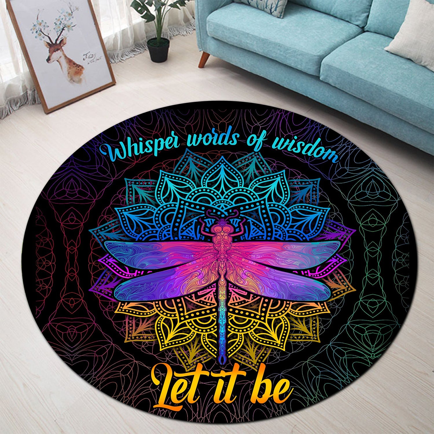 Dragonfly Let It Be Round Carpet Rug Bedroom Livingroom Home Decor Nearkii