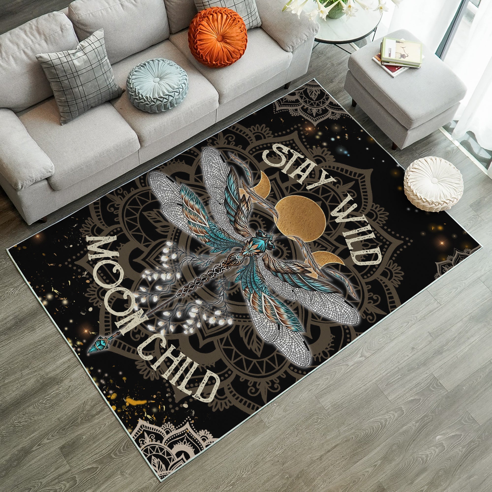 Dragonfly Stay Wild Moon Child Rug Carpet Rug Home Room Decor Nearkii