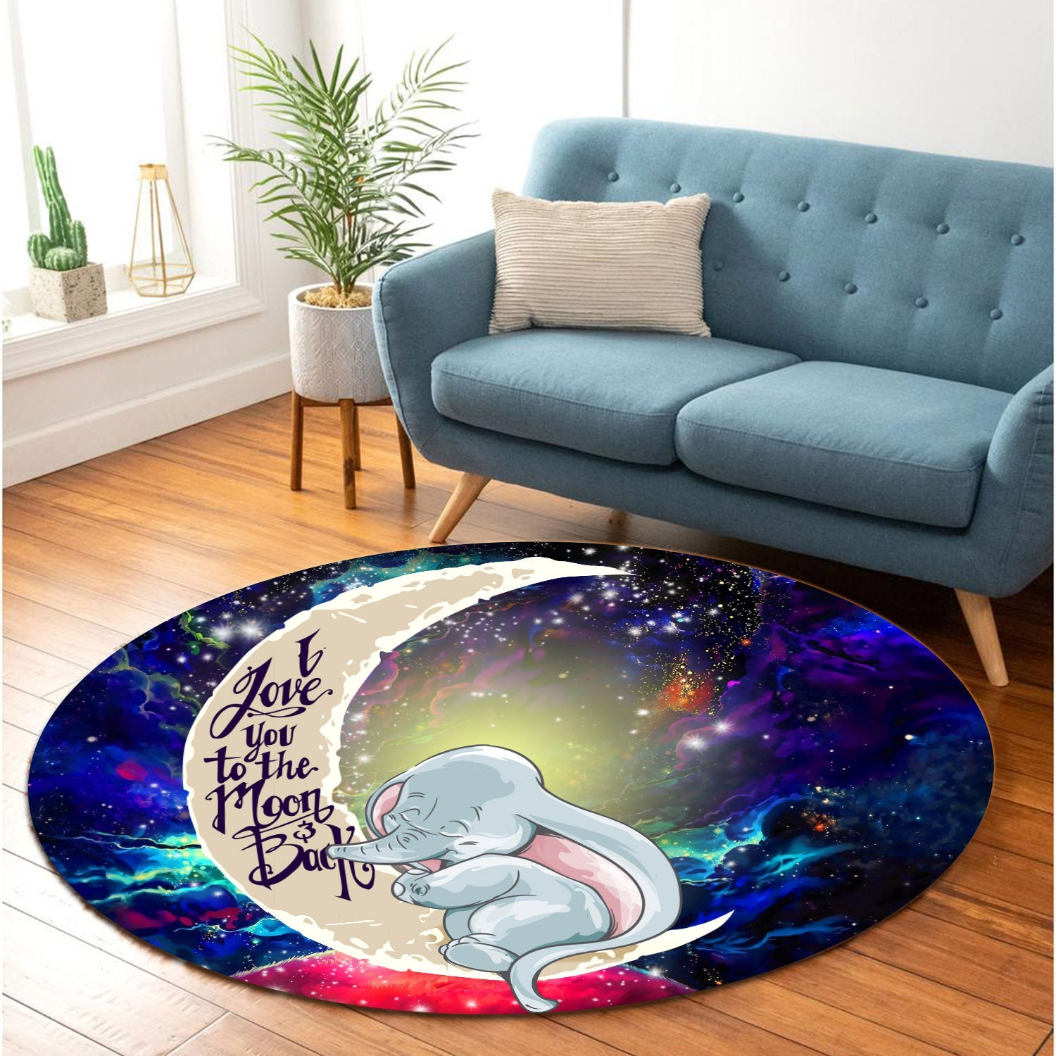 Dumbo Elephant Love You To The Moon Galaxy Round Carpet Rug Bedroom Livingroom Home Decor Nearkii