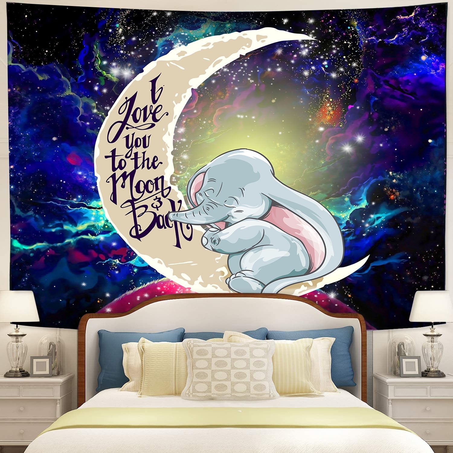 Dumbo Elephant Moon And Back Tapestry Room Decor Nearkii