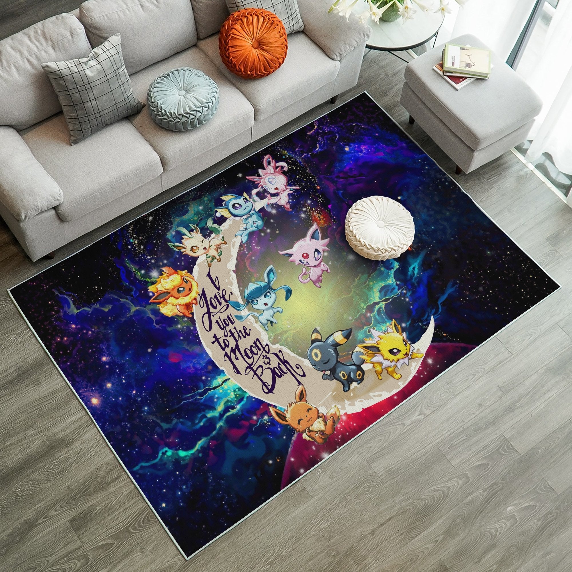 Eevee Evolution Pokemon Love You To The Moon Galaxy Carpet Rug Home Room Decor Nearkii