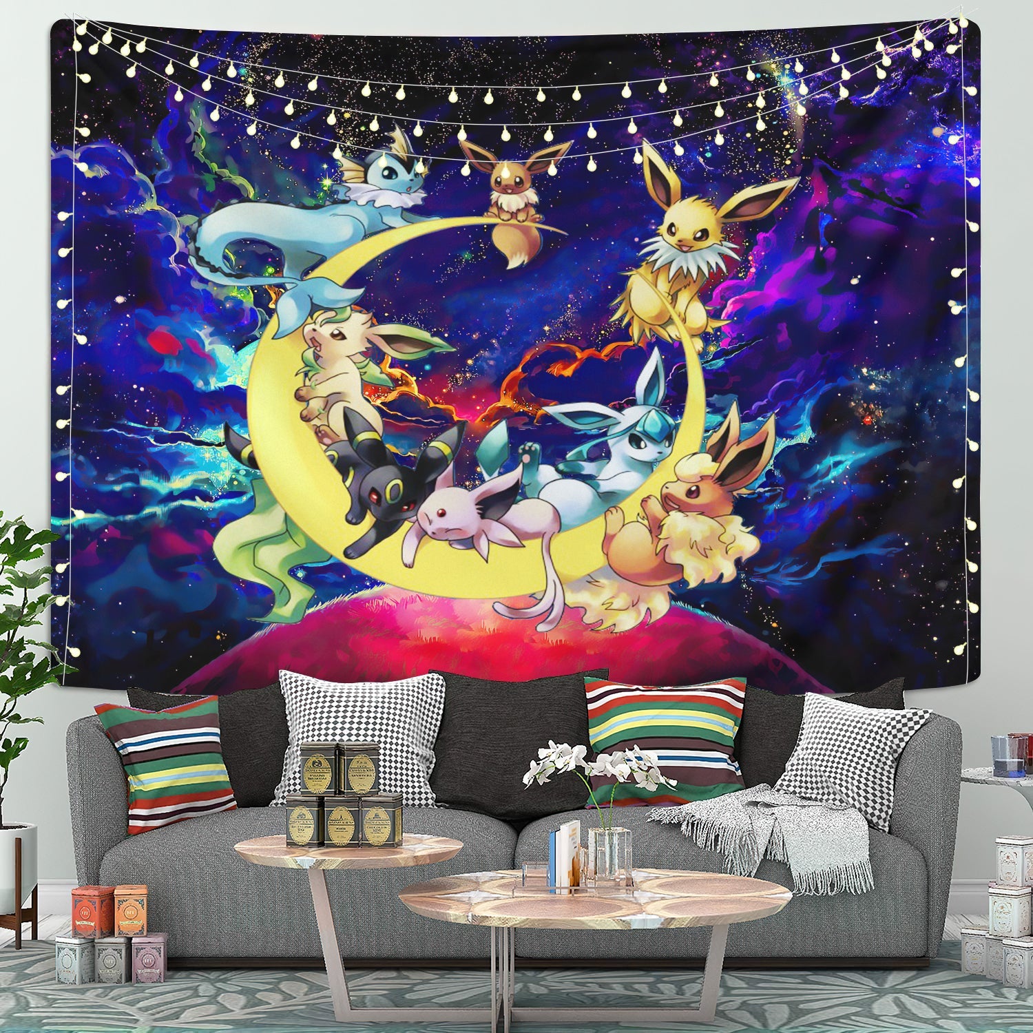 Eevee Evolution Pokemon Love You To The Moon Galaxy Tapestry Room Decor Nearkii