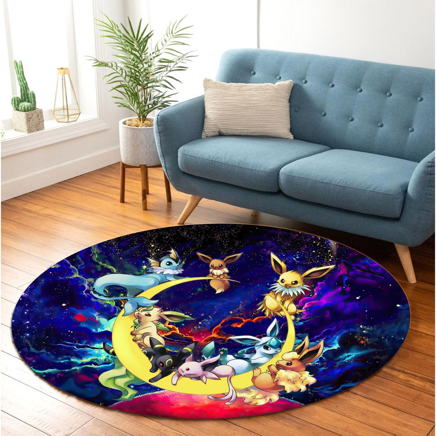 Eevee Evolution Pokemon Family Love You To The Moon Galaxy Round Carpet Rug Bedroom Livingroom Home Decor Nearkii