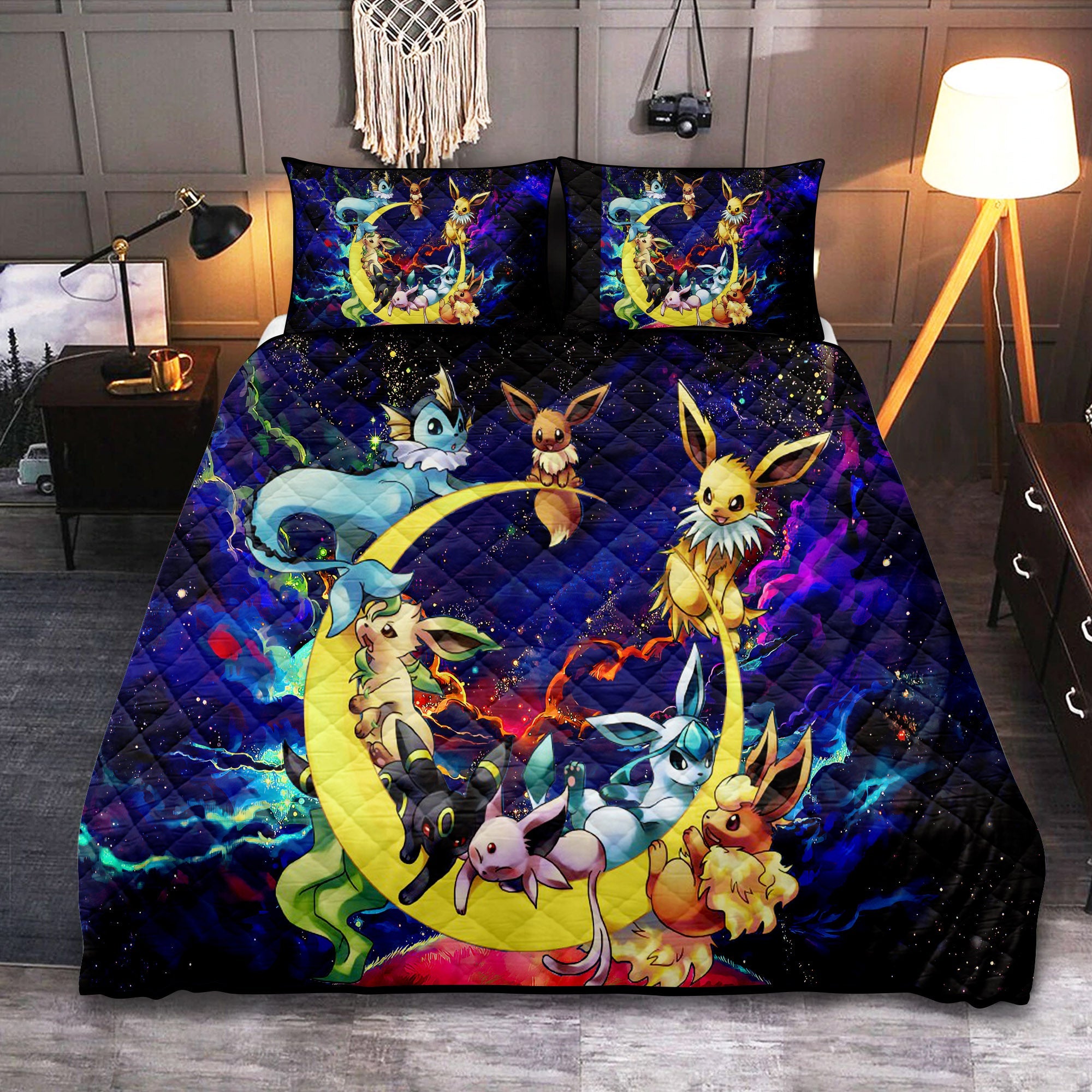 Eevee Evolution Pokemon Family Love You To The Moon Galaxy Quilt Bed Sets Nearkii