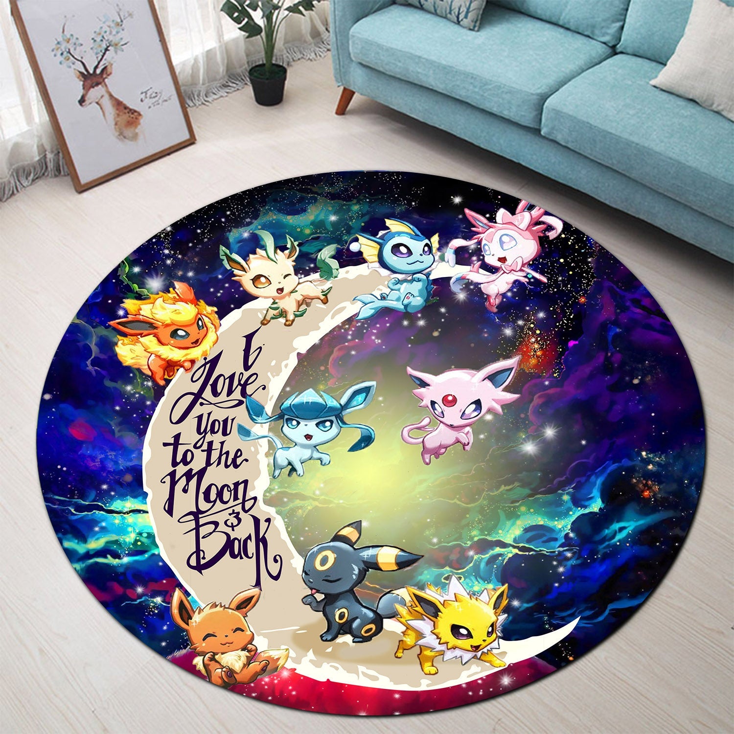 Eevee Evolution Pokemon Love You To The Moon Galaxy Round Carpet Rug Bedroom Livingroom Home Decor Nearkii