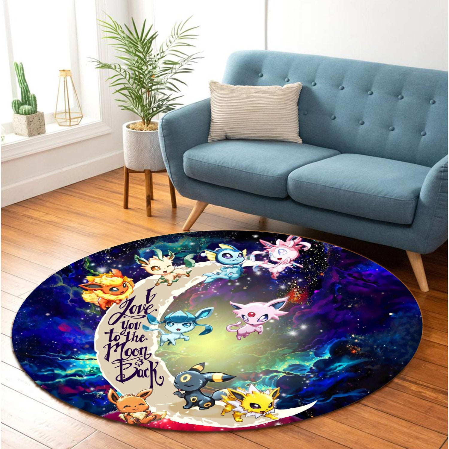 Eevee Evolution Pokemon Love You To The Moon Galaxy Round Carpet Rug Bedroom Livingroom Home Decor Nearkii