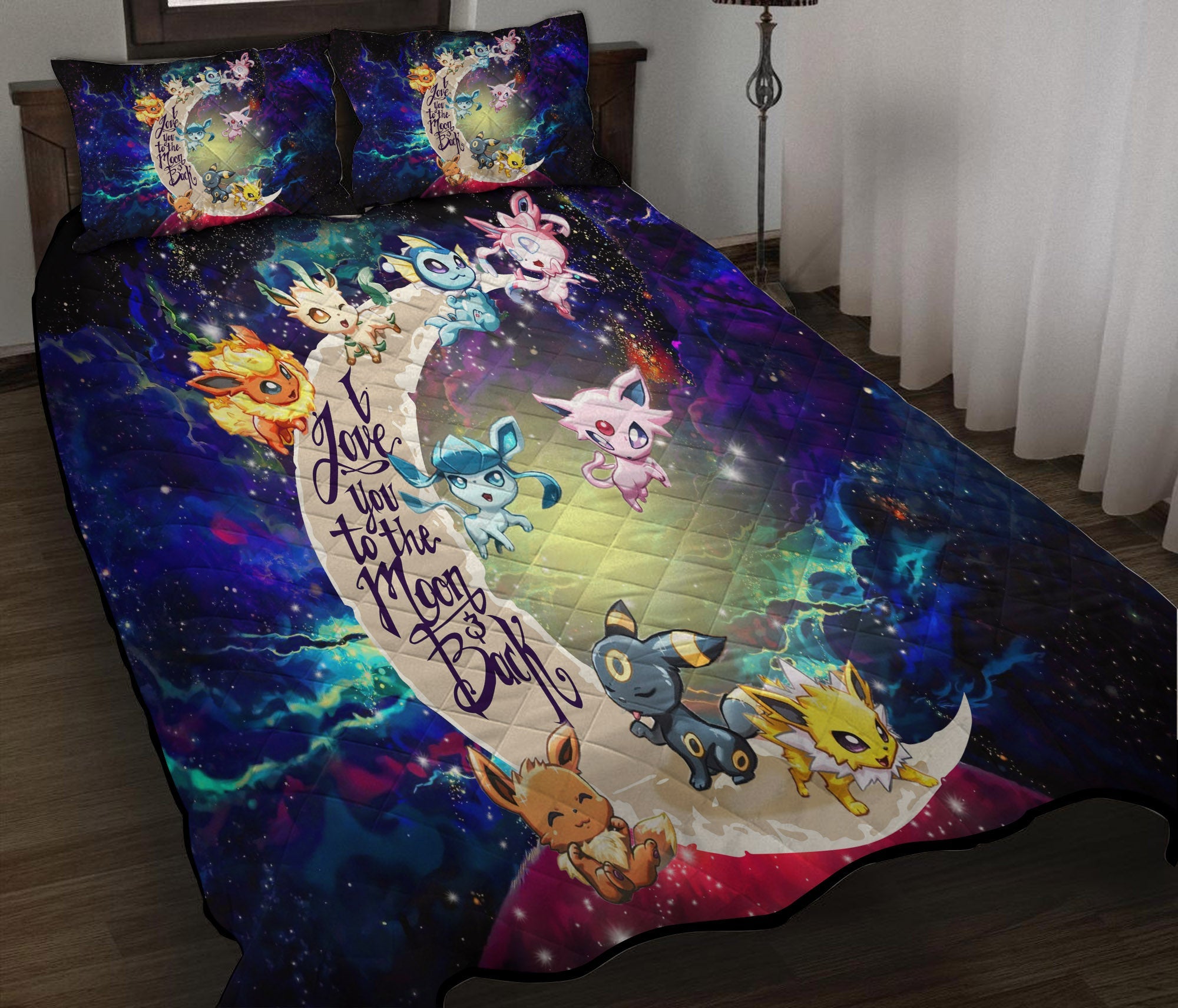 Eevee Evolution Pokemon Love You To The Moon Galaxy Quilt Bed Sets Nearkii