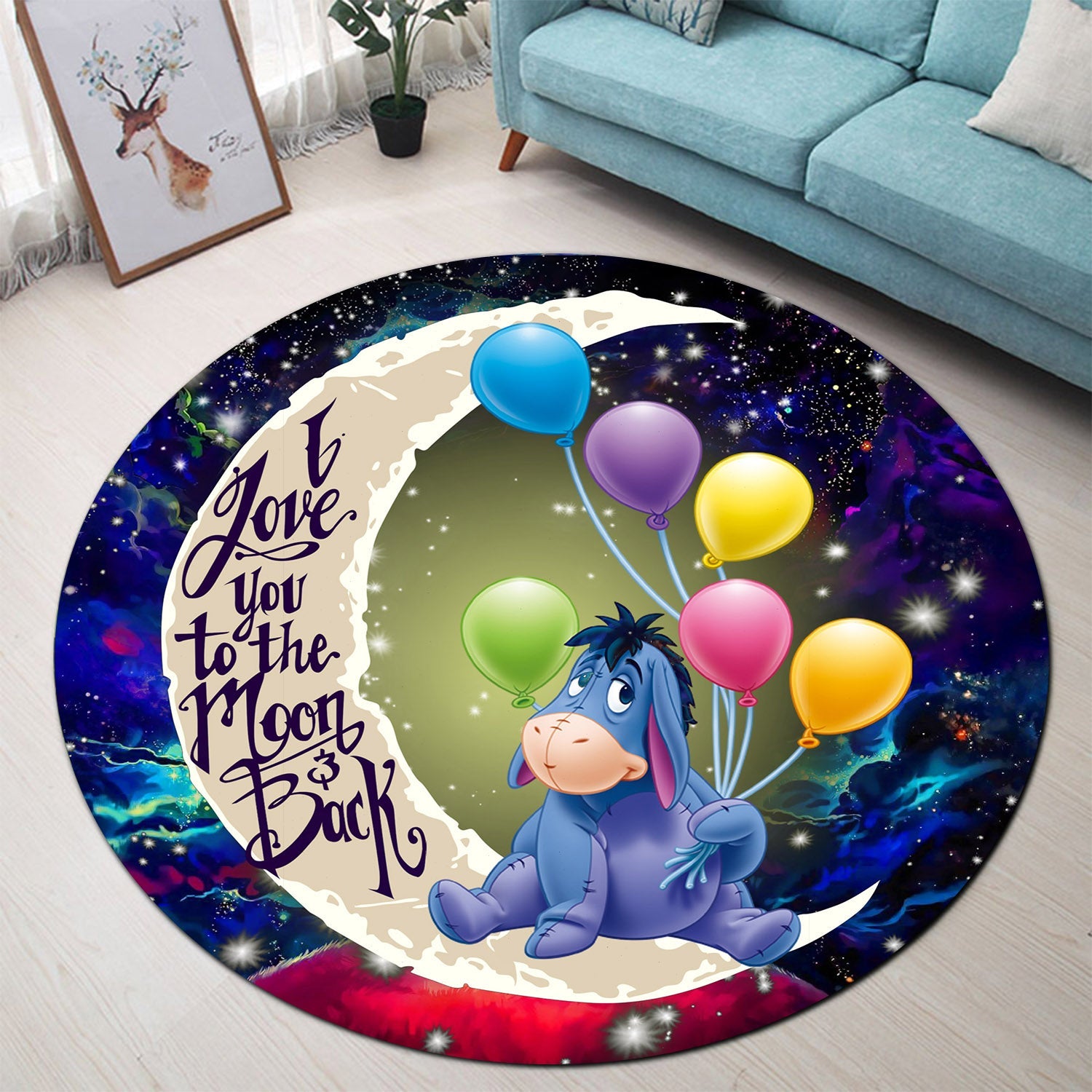 Eeyore Winnie The Pooh Love You To The Moon Galaxy Round Carpet Rug Bedroom Livingroom Home Decor Nearkii