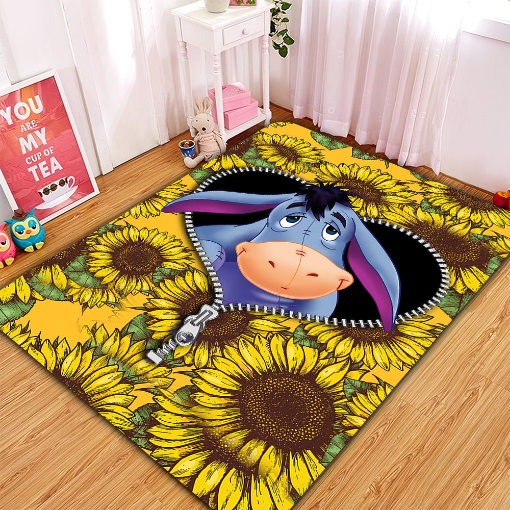 Eeyore Winnie The Pooh Sunflower Zipper Rug Carpet Rug Home Room Decor Nearkii