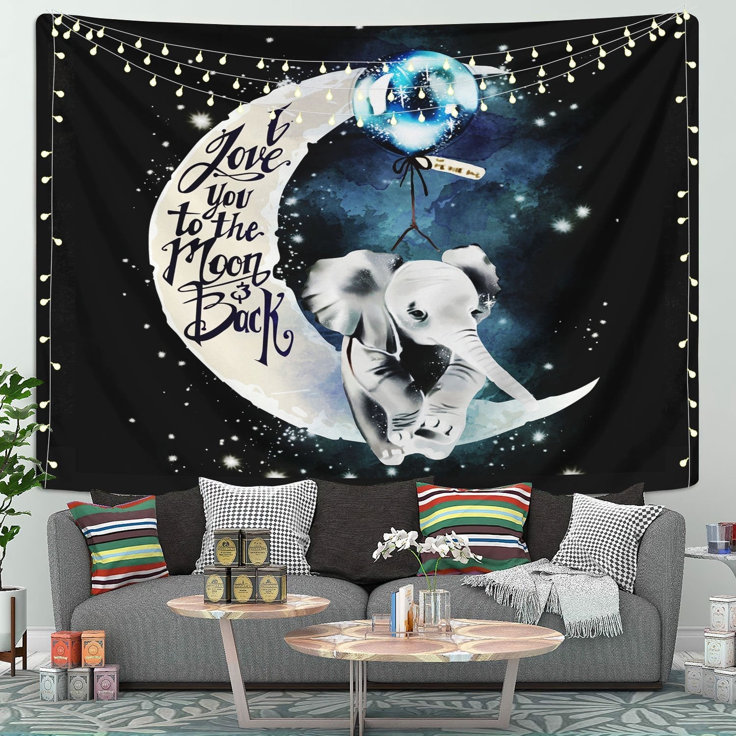 Elephant Love You To The Moon Tapestry Room Decor Nearkii