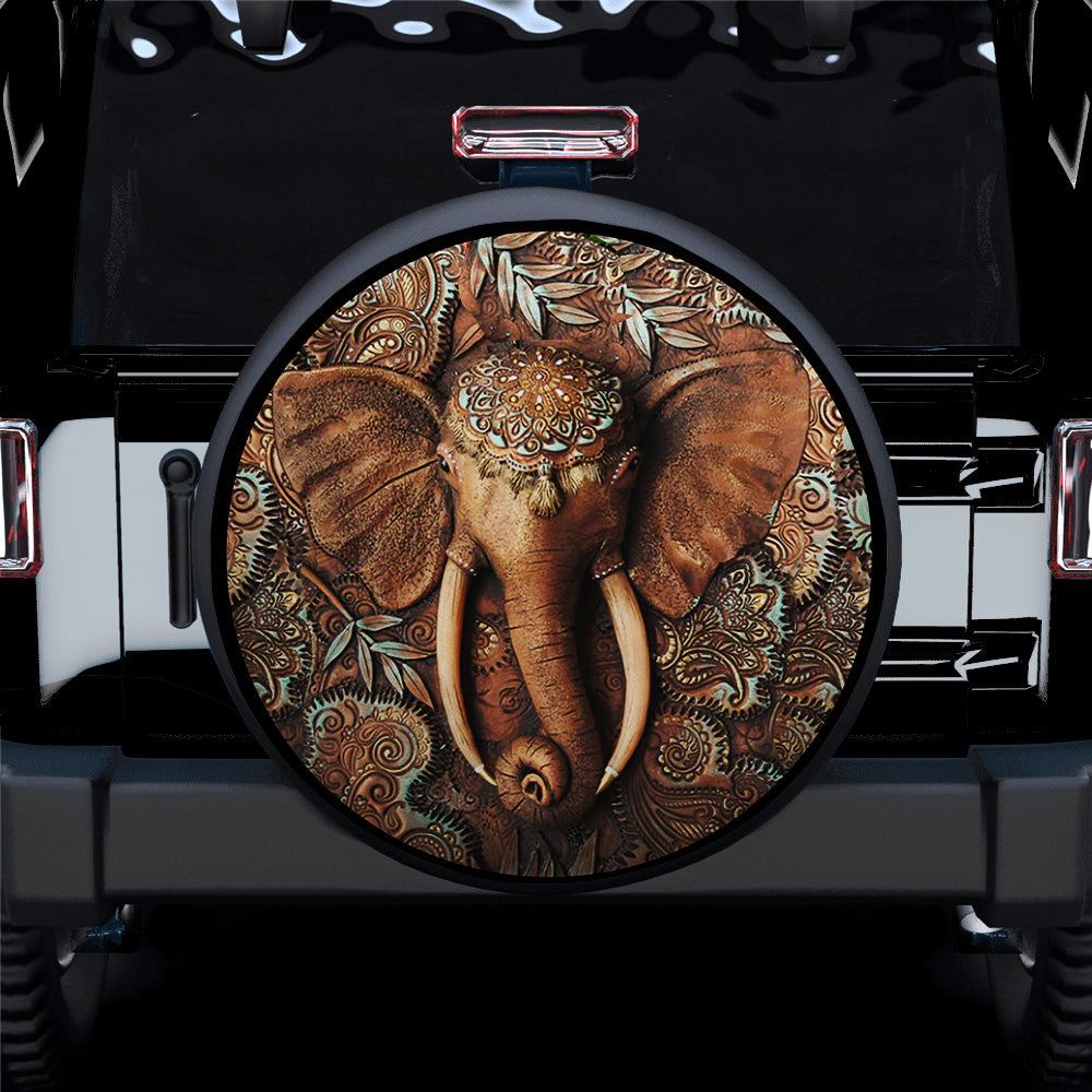 Elephant Wooden Style Car Spare Tire Covers Gift For Campers Nearkii