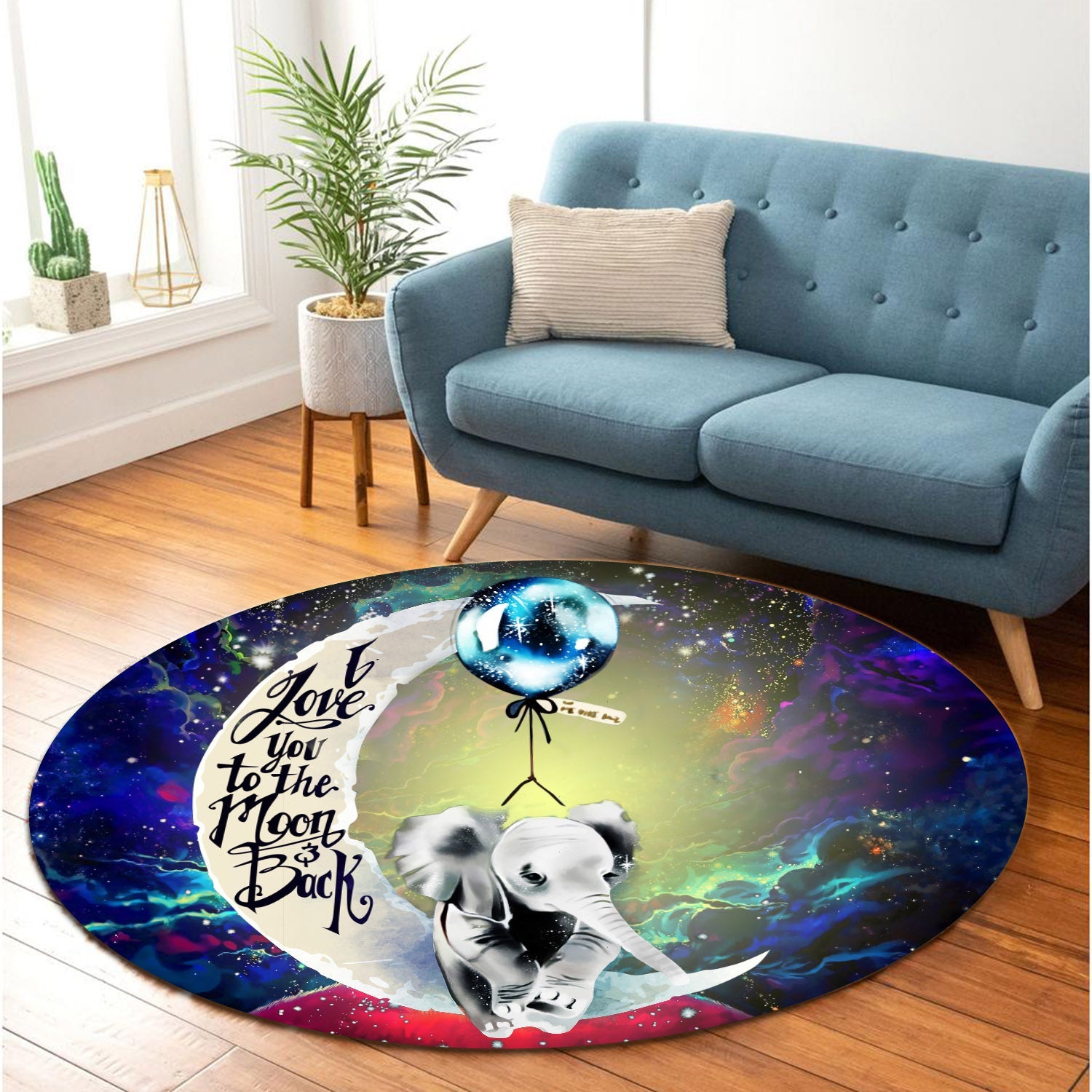 Elephant Love You To The Moon Galaxy Round Carpet Rug Bedroom Livingroom Home Decor Nearkii