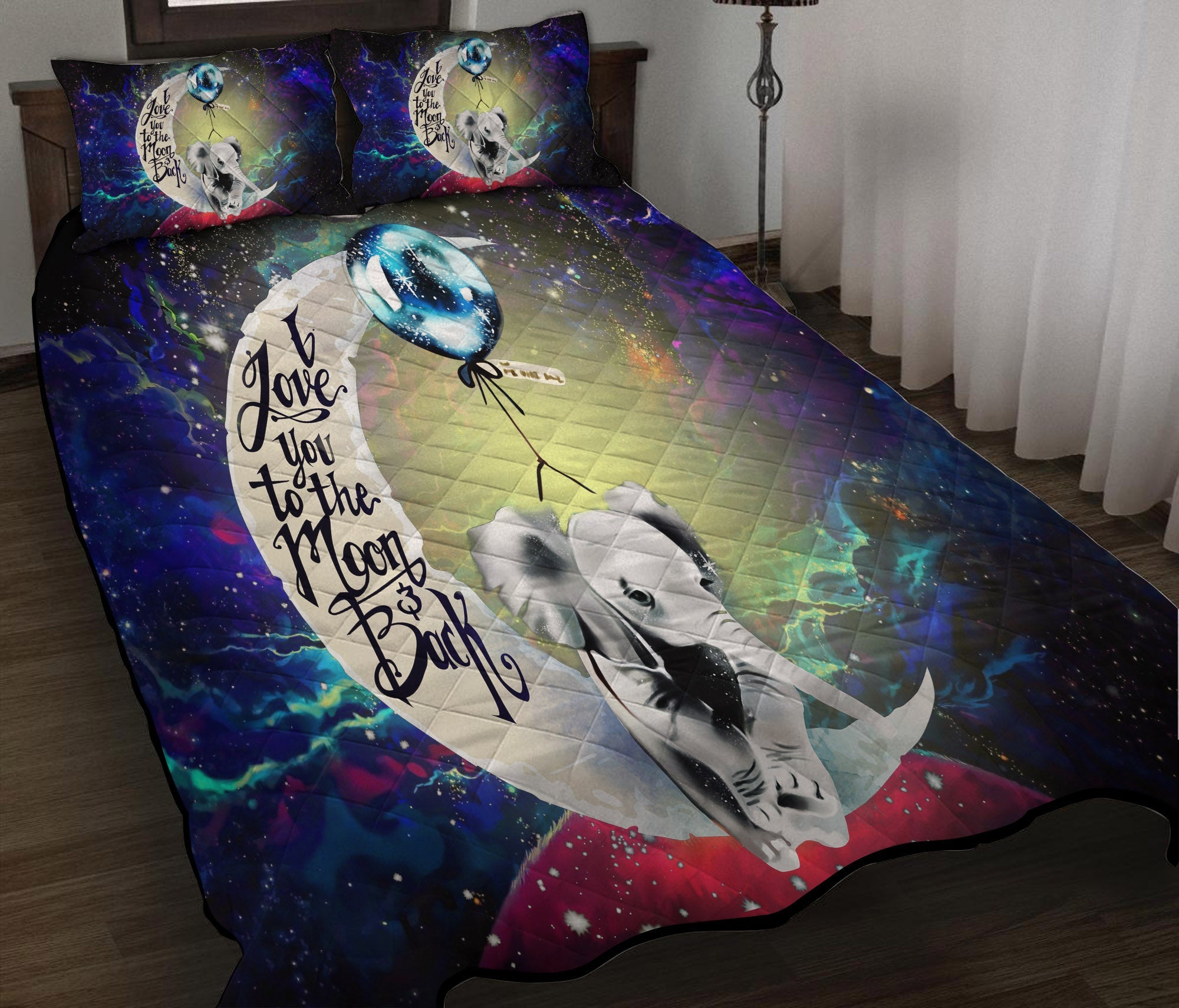 Elephant Love You To The Moon Galaxy Quilt Bed Sets Nearkii