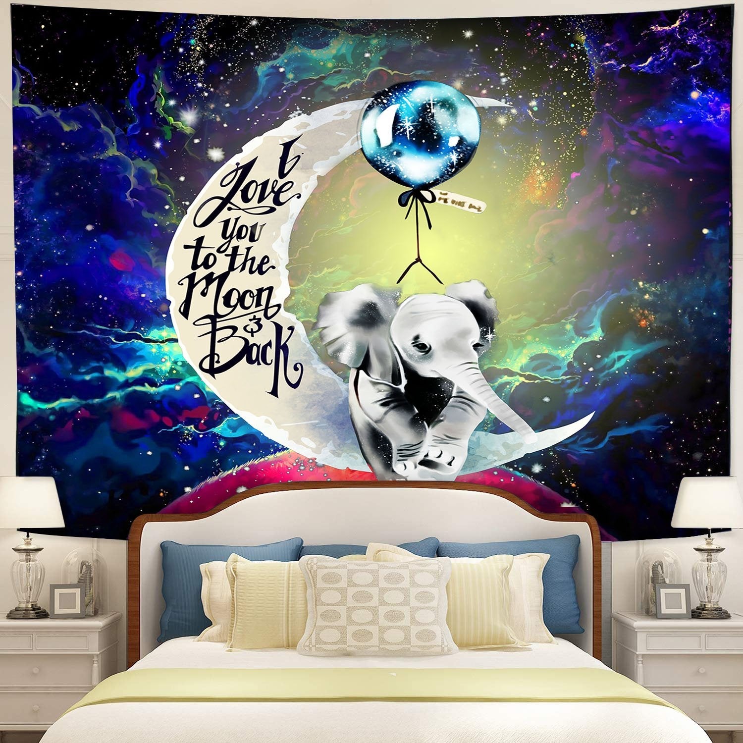 Elephant Cute Moon And Back Tapestry Room Decor Nearkii