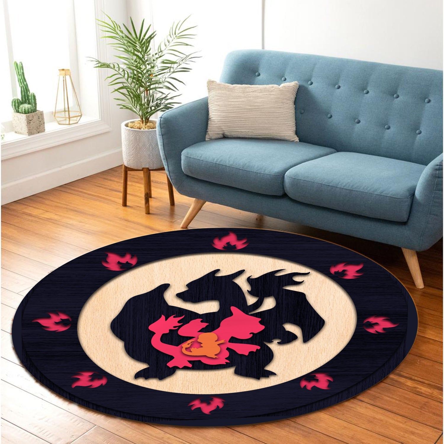 Charizard Evolution Pokemon Round Carpet Rug Bedroom Livingroom Home Decor Nearkii