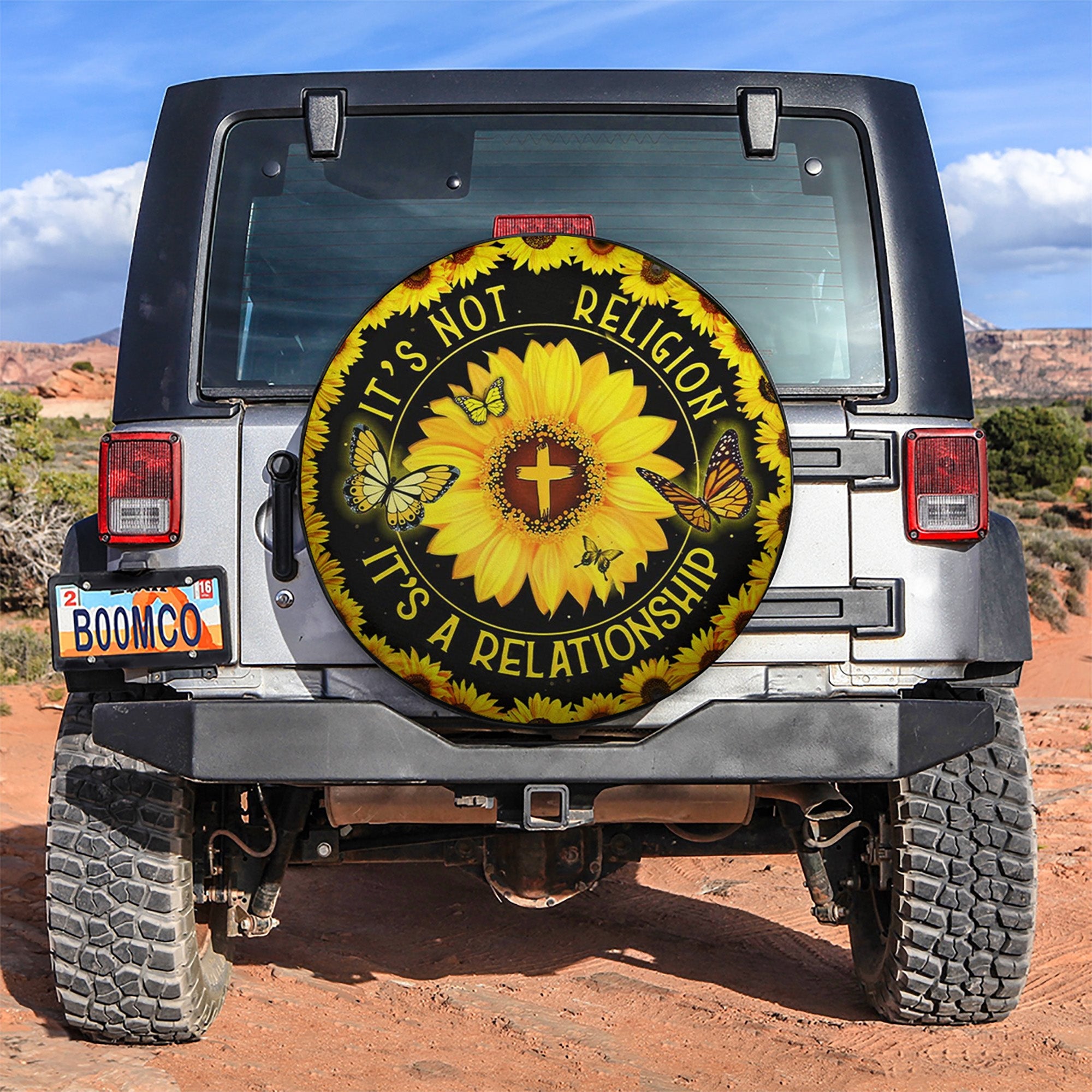 Faith Butterfly Cross Sunflower Car Spare Tire Covers Gift For Campers Nearkii