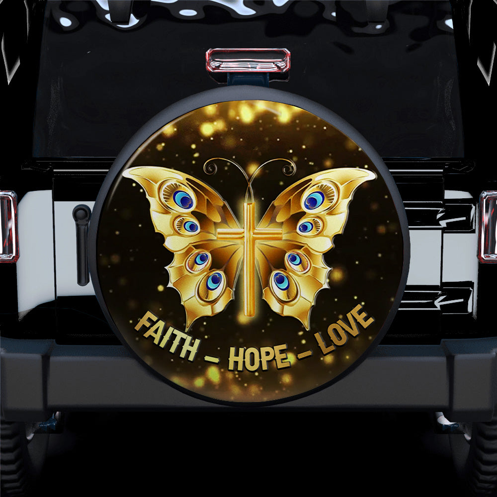 Faith Butterfly Gold Car Spare Tire Covers Gift For Campers Nearkii