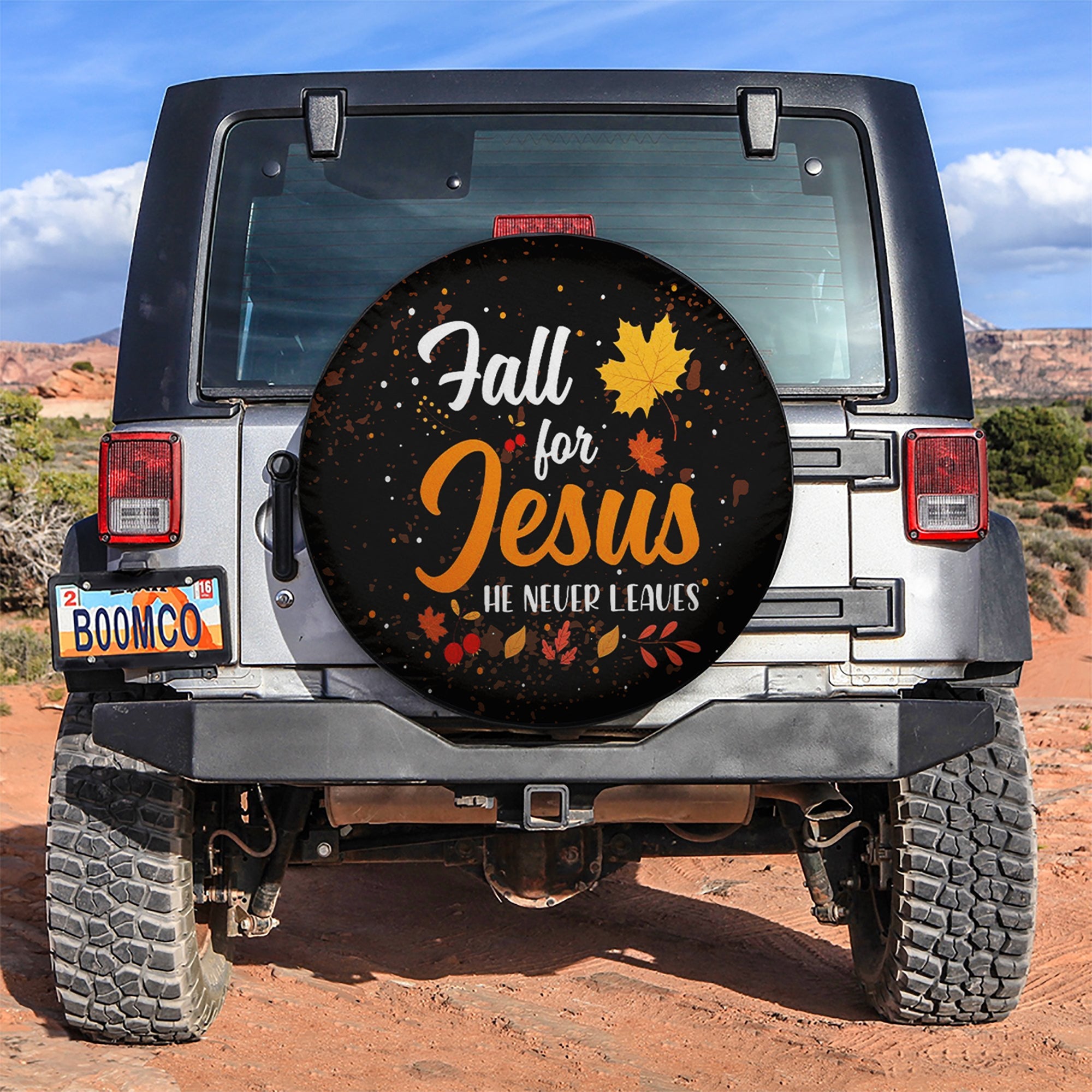 Fall For Jesus He Never Leaves Jeep Car Spare Tire Cover Gift For Campers Nearkii