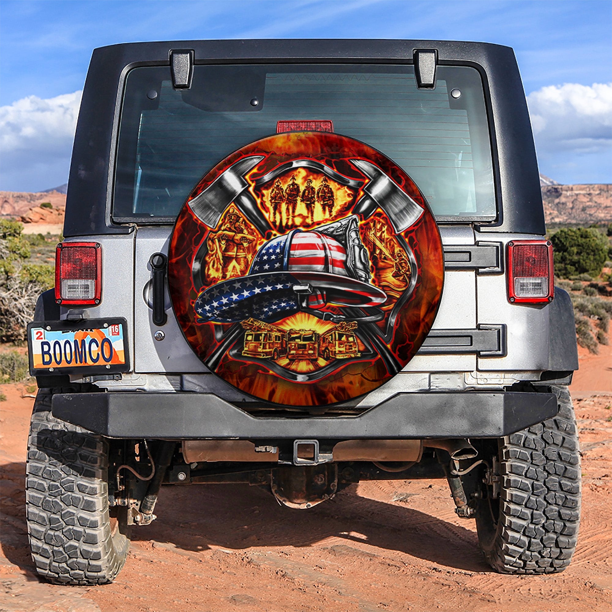 American USA Firefighter Symbol Car Spare Tire Covers Gift For Campers Nearkii