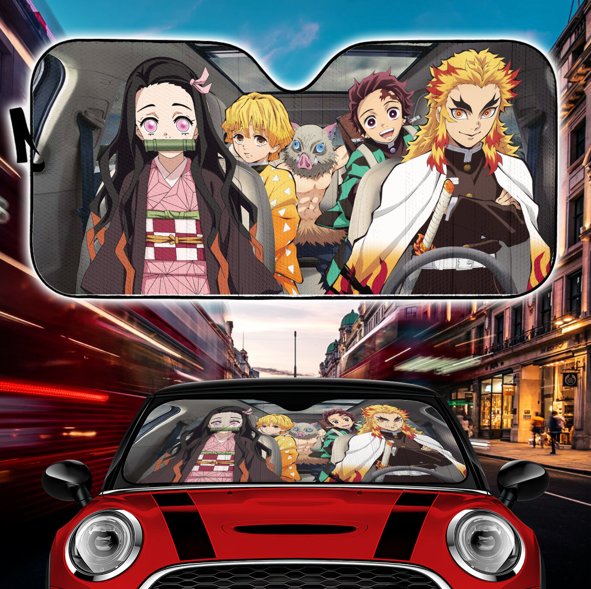 Funny Demon Slayer Car Auto Sunshades Nearkii