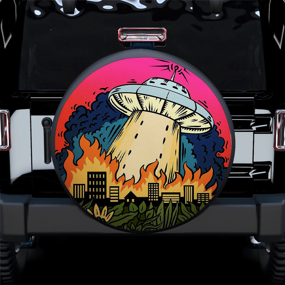 Funny UFO Art Custom Jeep Car Spare Tire Cover Gift For Campers Nearkii