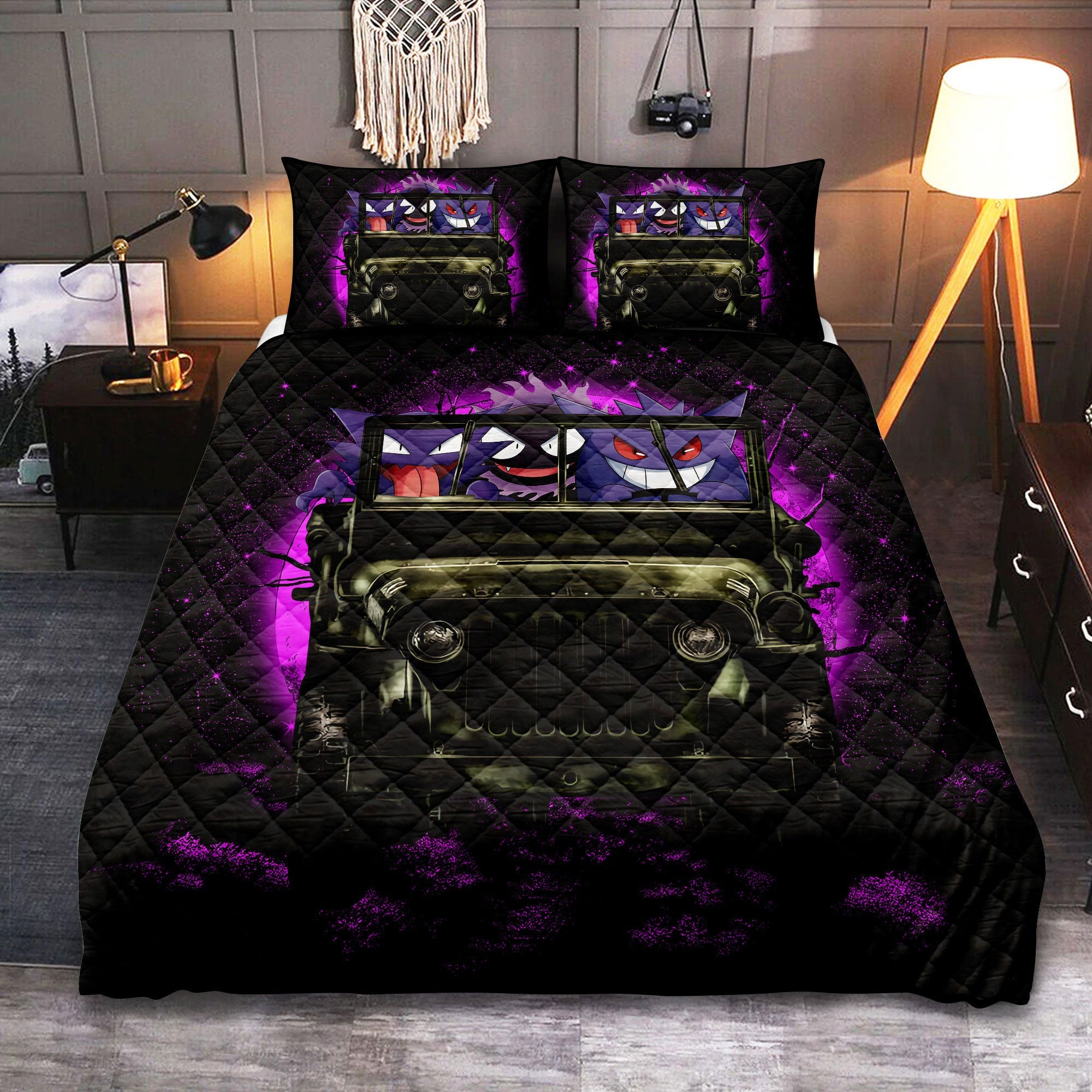 Gengar Pokemon Ghost Funny Anime Moonlight Halloween Quilt Bed Sets Nearkii