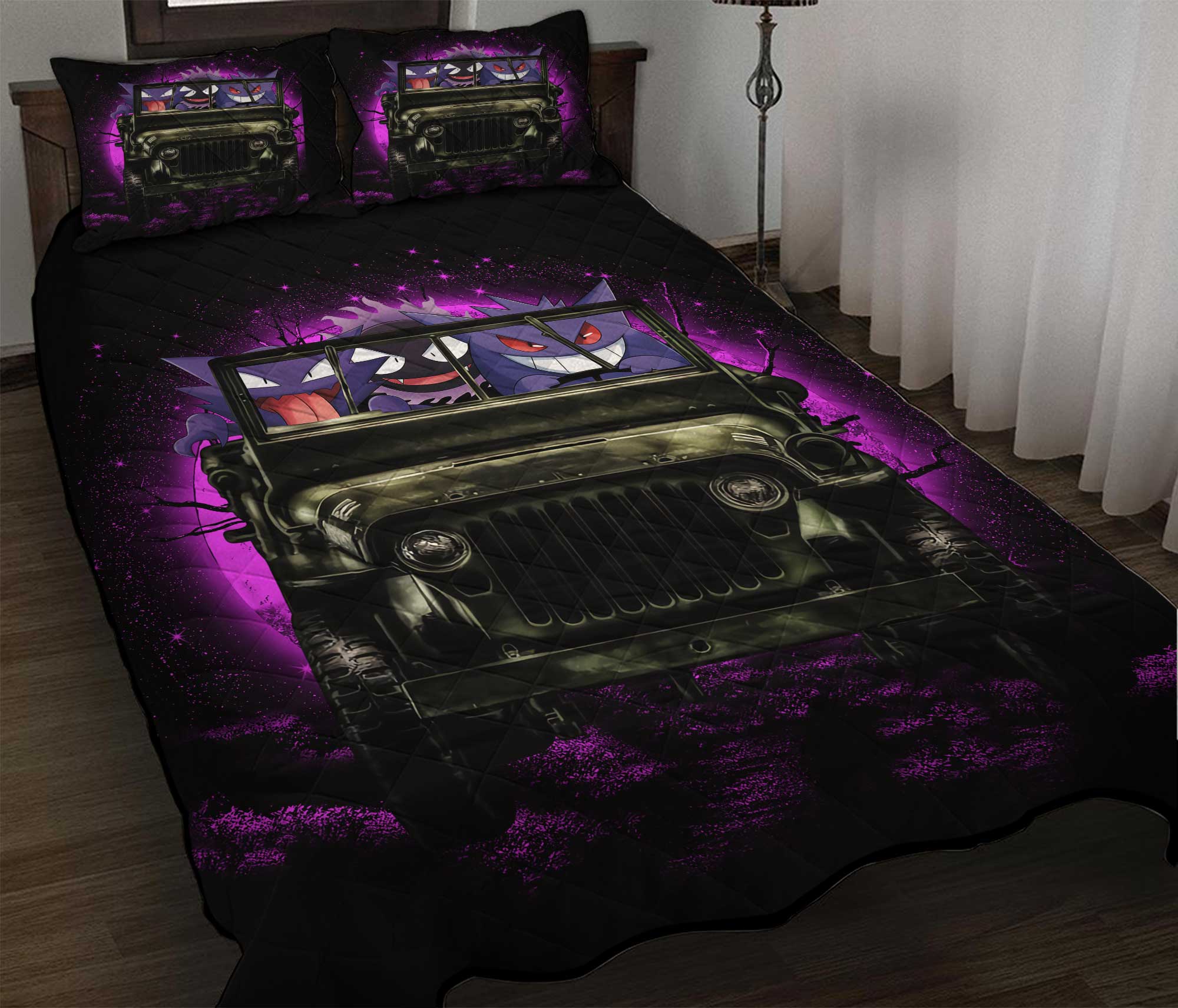 Gengar Pokemon Ghost Funny Anime Moonlight Halloween Quilt Bed Sets Nearkii