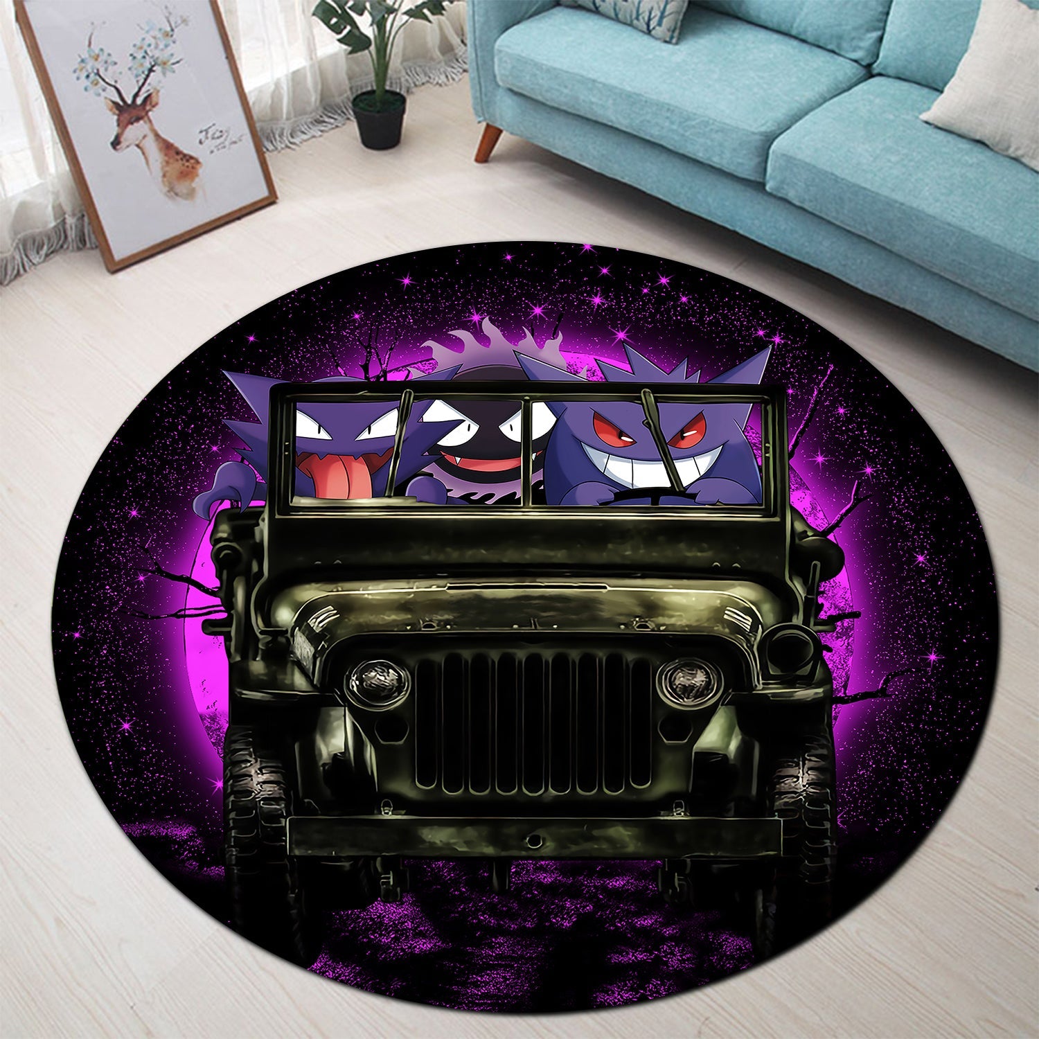 Gengar Pokemon Ghost Moonlight Halloween Round Carpet Rug Bedroom Livingroom Home Decor Nearkii