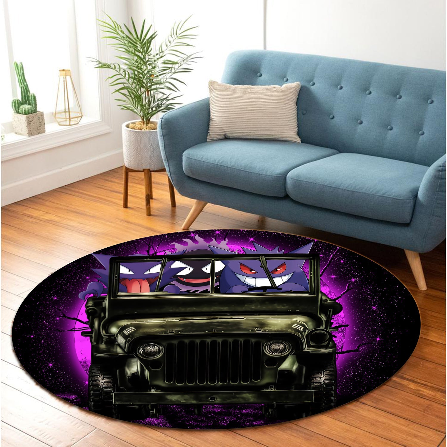 Gengar Pokemon Ghost Moonlight Halloween Round Carpet Rug Bedroom Livingroom Home Decor Nearkii