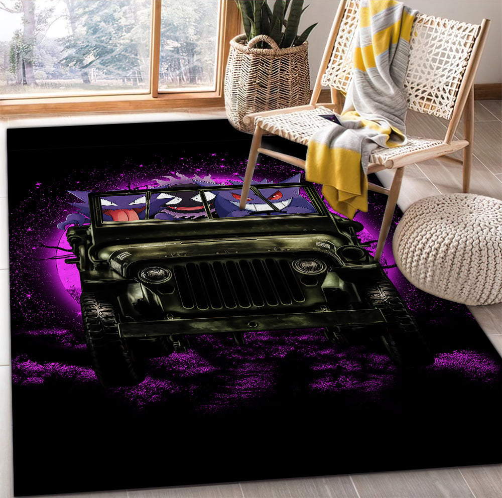 Gengar Pokemon Ghost Ride Jeep Funny Anime Moonlight Halloween Rug Carpet Rug Home Room Decor Nearkii