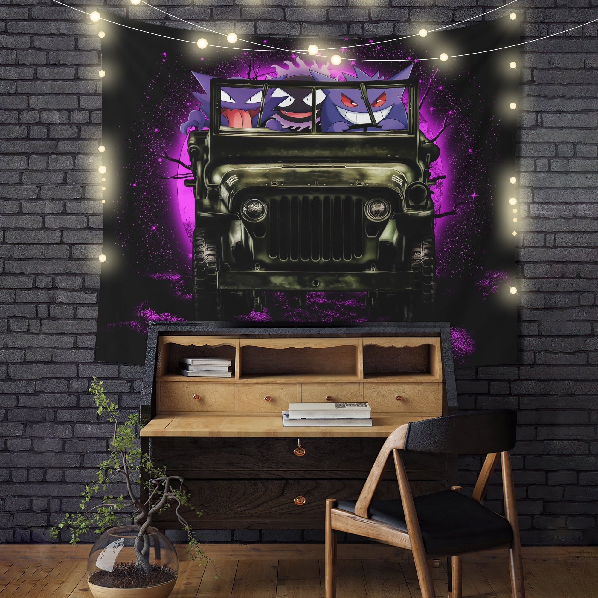 Gengar Pokemon Ghost Jeep Moonlight Halloween Funny Tapestry Room Decor Nearkii