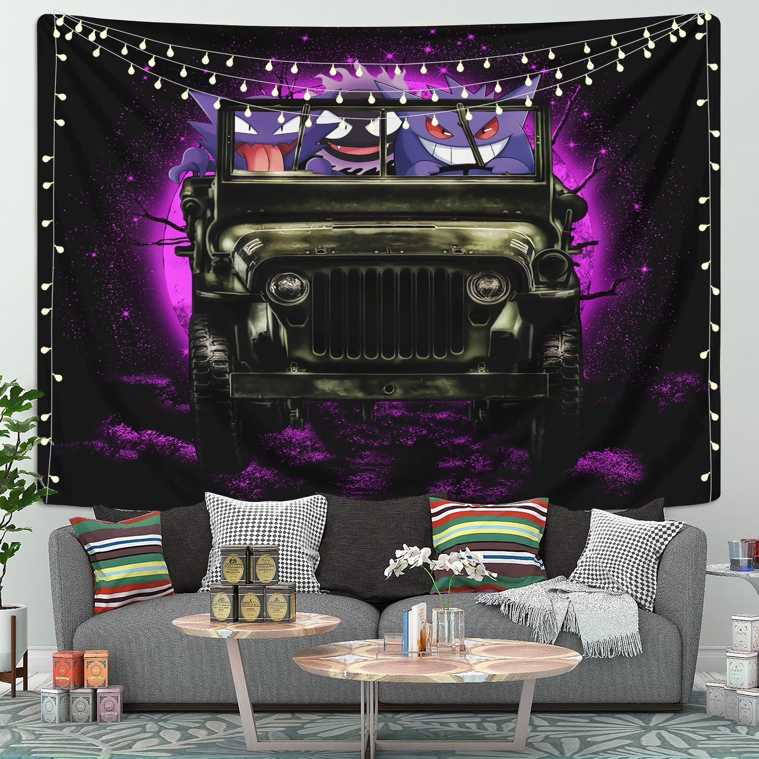 Gengar Pokemon Ghost Jeep Moonlight Halloween Funny Tapestry Room Decor Nearkii