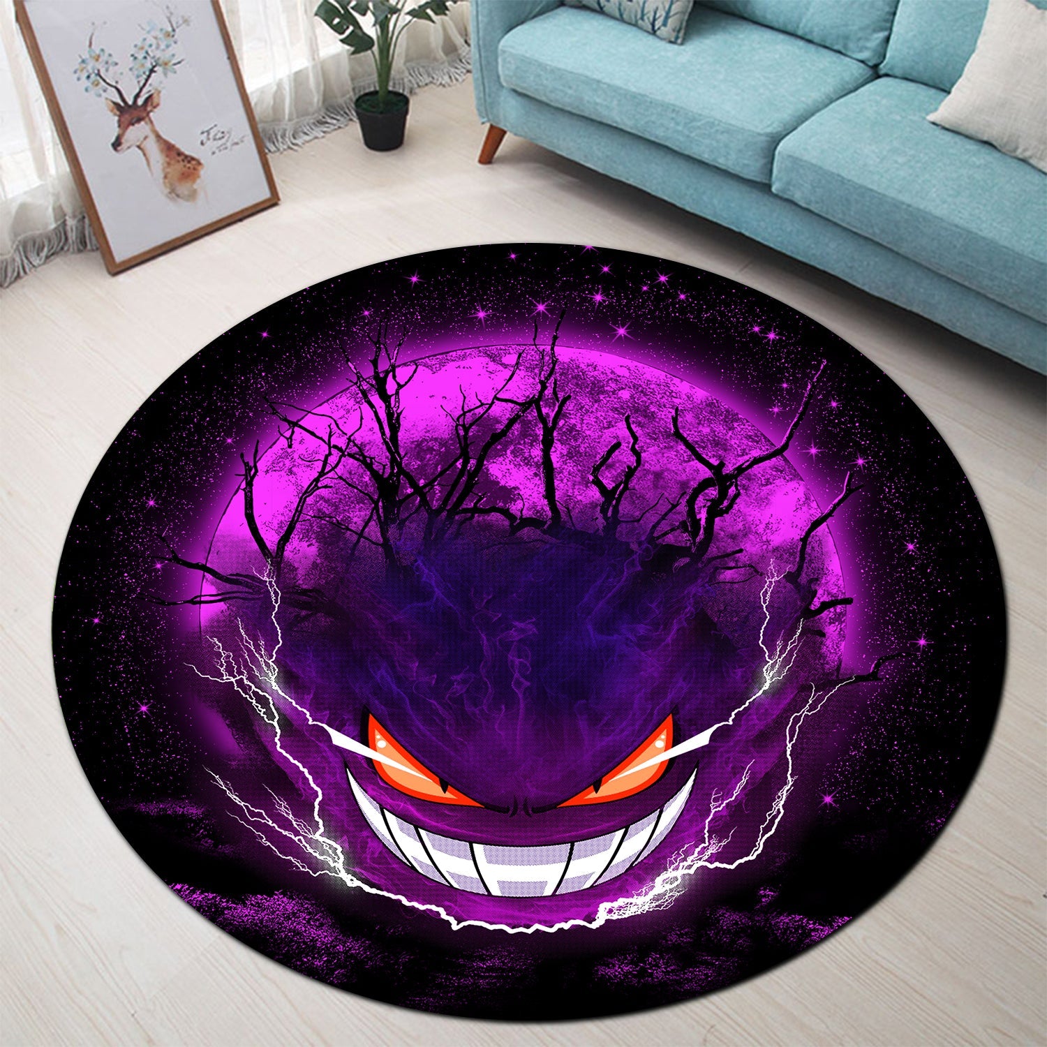 Gengar Pokemon Ghost Scary Moonlight Round Carpet Rug Bedroom Livingroom Home Decor Nearkii