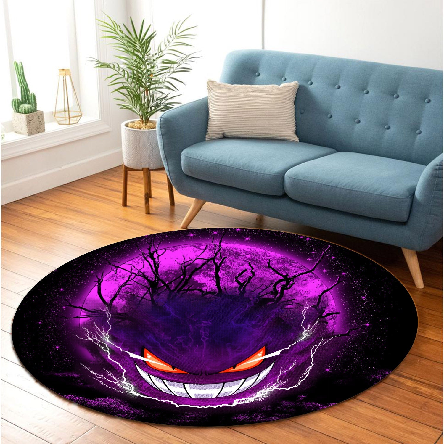 Gengar Pokemon Ghost Scary Moonlight Round Carpet Rug Bedroom Livingroom Home Decor Nearkii