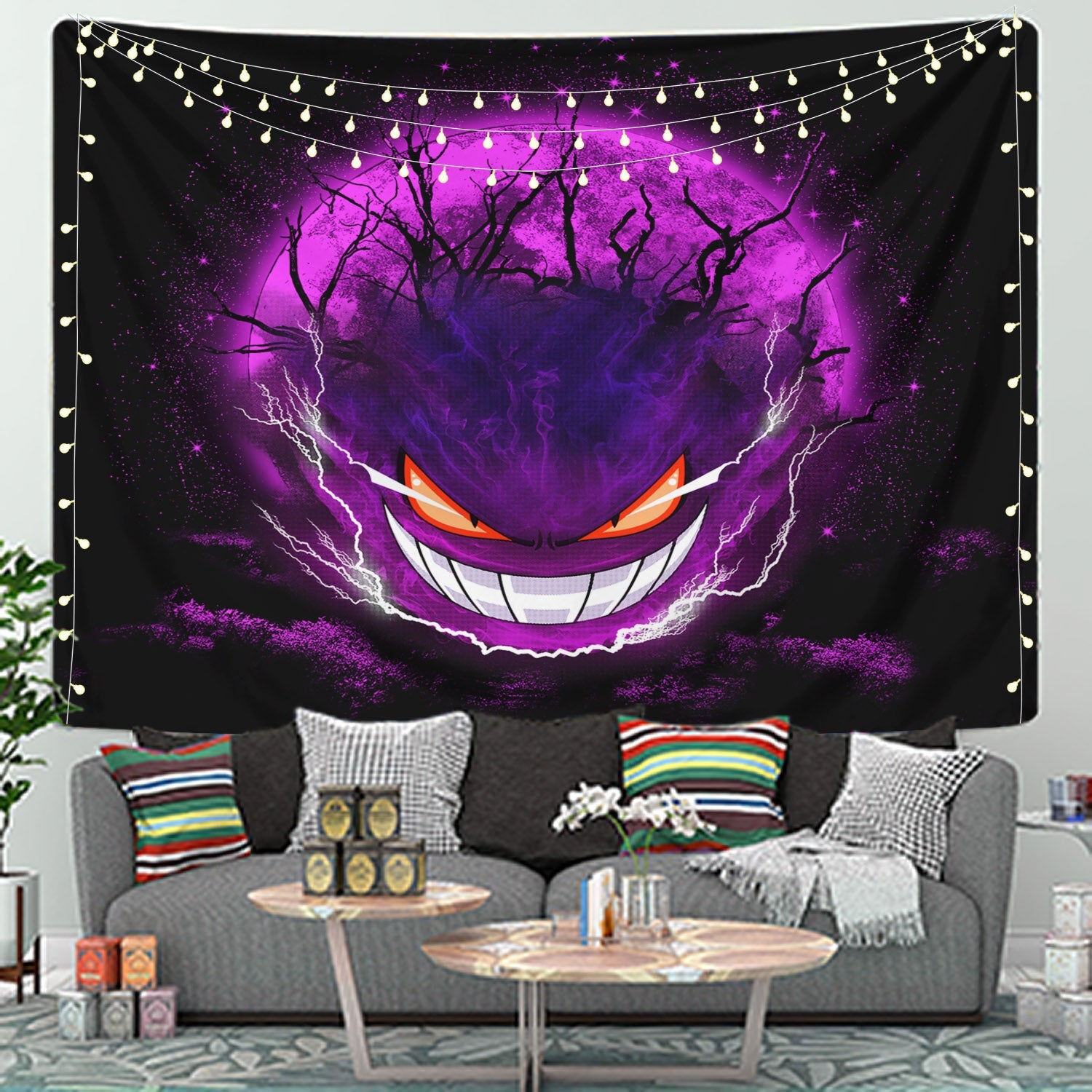 Gengar Pokemon Ghost Scary Moonlight Tapestry Room Decor Nearkii