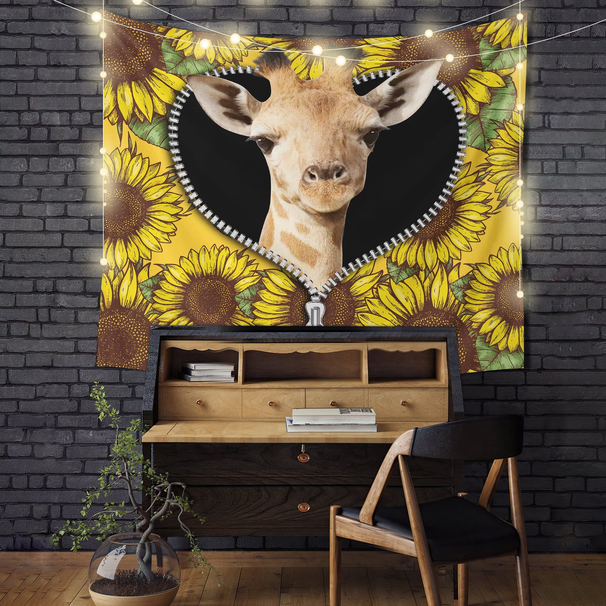 Giraffe Sunflower Zipper Tapestry Room Decor Nearkii