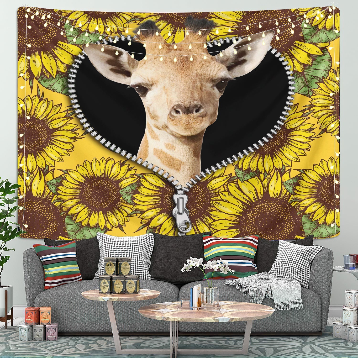 Giraffe Sunflower Zipper Tapestry Room Decor Nearkii