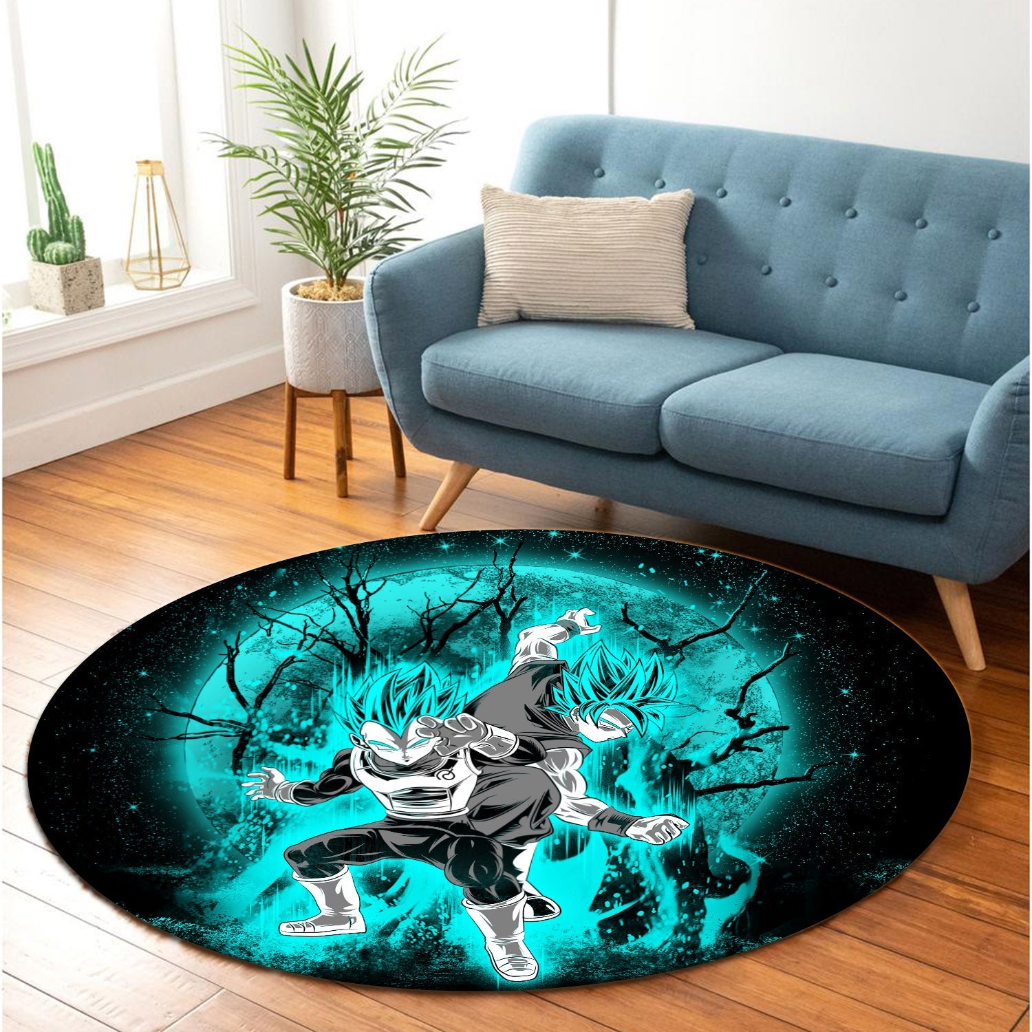 Goku Vegeta Moonlight Round Carpet Rug Bedroom Livingroom Home Decor Nearkii