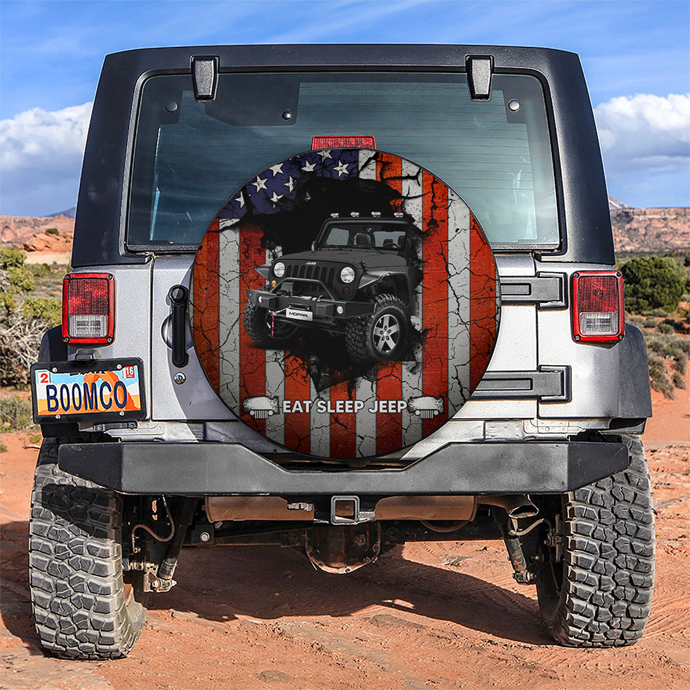 Grey Jeep American Flag Car Spare Tire Covers Gift For Campers Nearkii