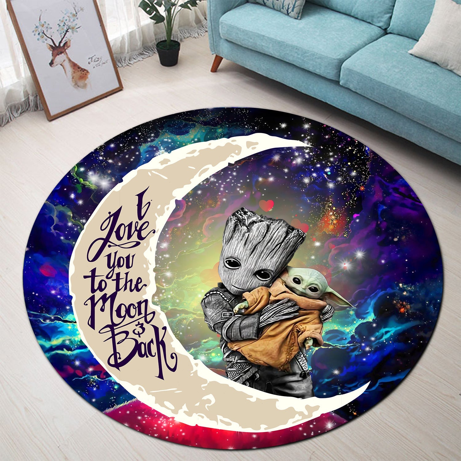 Groot Hold Baby Yoda Love You To The Moon Galaxy Round Carpet Rug Bedroom Livingroom Home Decor Nearkii