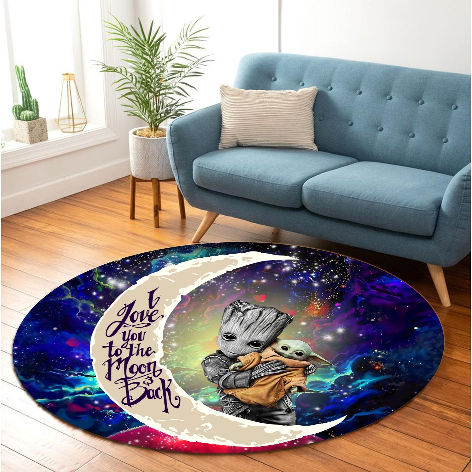 Groot Hold Baby Yoda Love You To The Moon Galaxy Round Carpet Rug Bedroom Livingroom Home Decor Nearkii