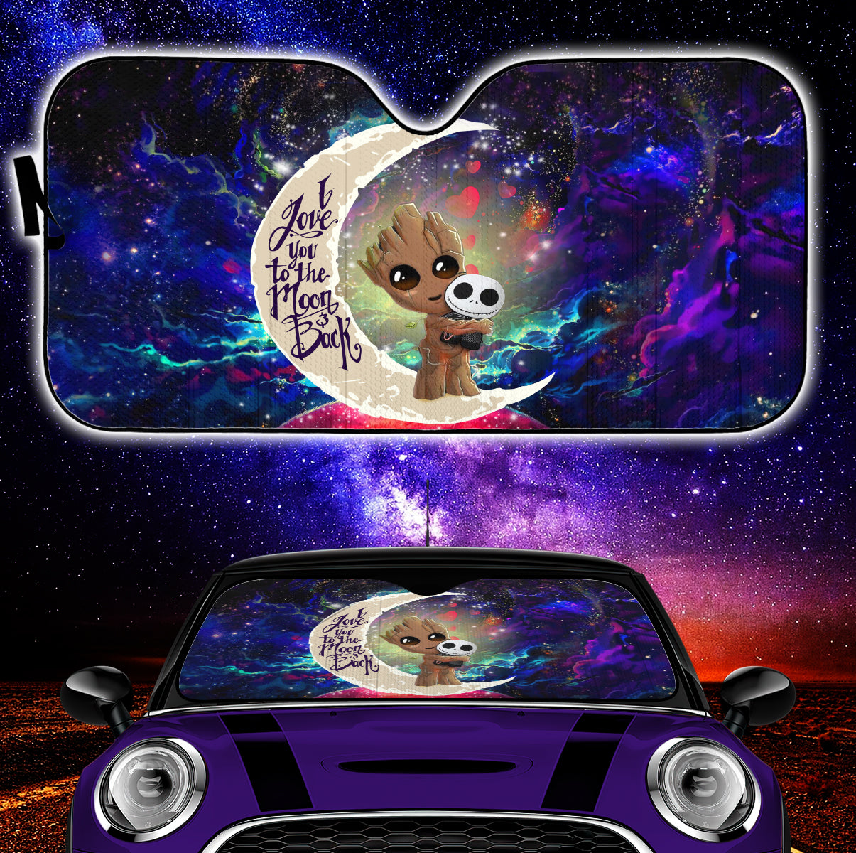 Groot Hold Jack Skelington Love You To The Moon Galaxy Car Auto Sunshades Nearkii