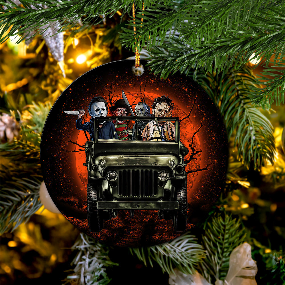 Halloween Horro Movie Ride Jeep Funny Mica Circle Ornament Perfect Gift For Holiday Nearkii