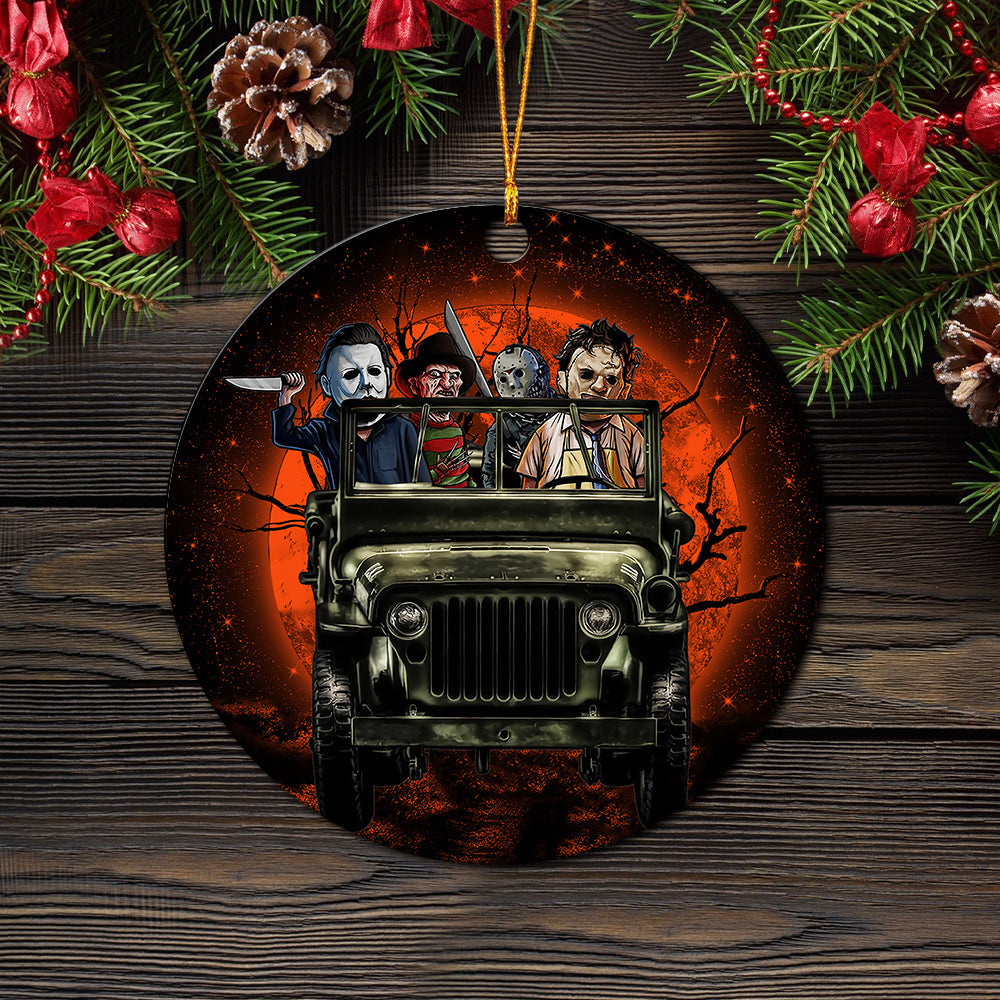 Halloween Horro Movie Ride Jeep Funny Mica Circle Ornament Perfect Gift For Holiday Nearkii