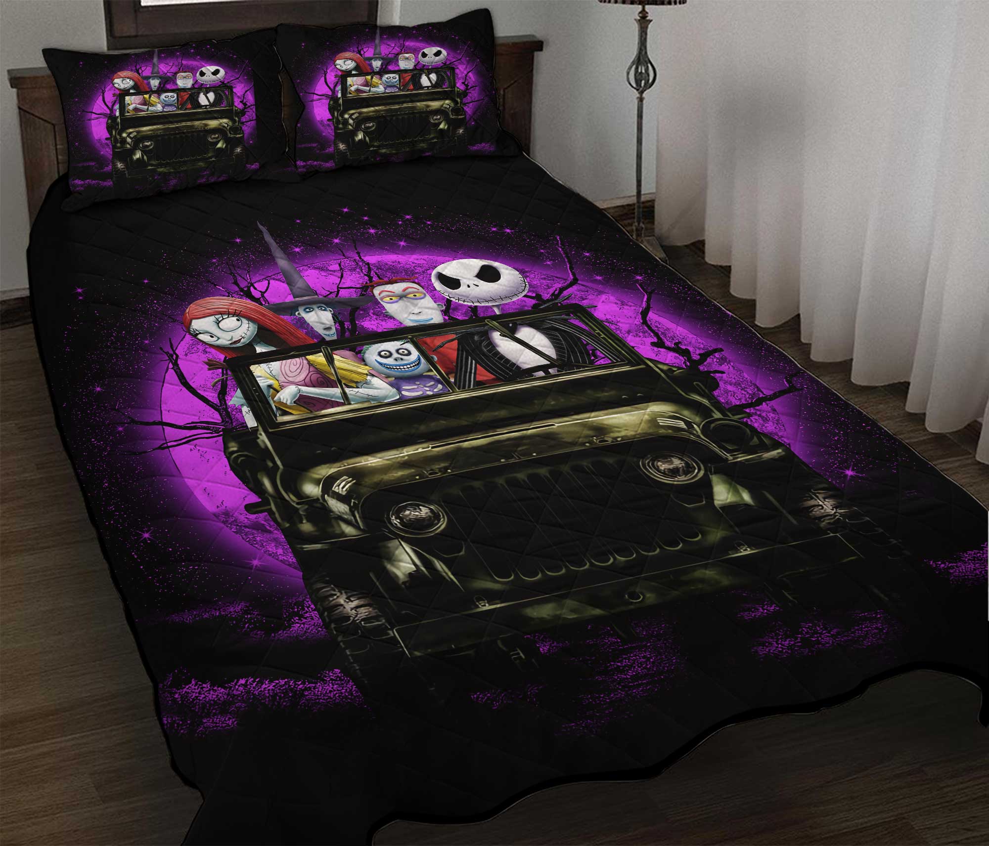 Halloween Nightmare Before Christmas Moonlight Drive Jeep Funny Quilt Bed Sets Nearkii