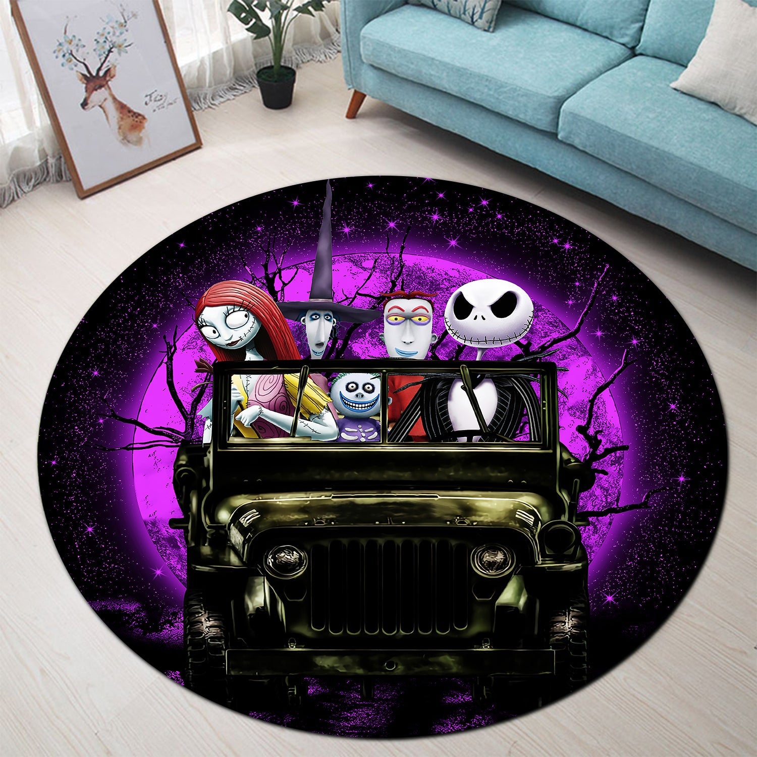 Halloween Nightmare Before Christmas Moonlight Round Carpet Rug Bedroom Livingroom Home Decor Nearkii