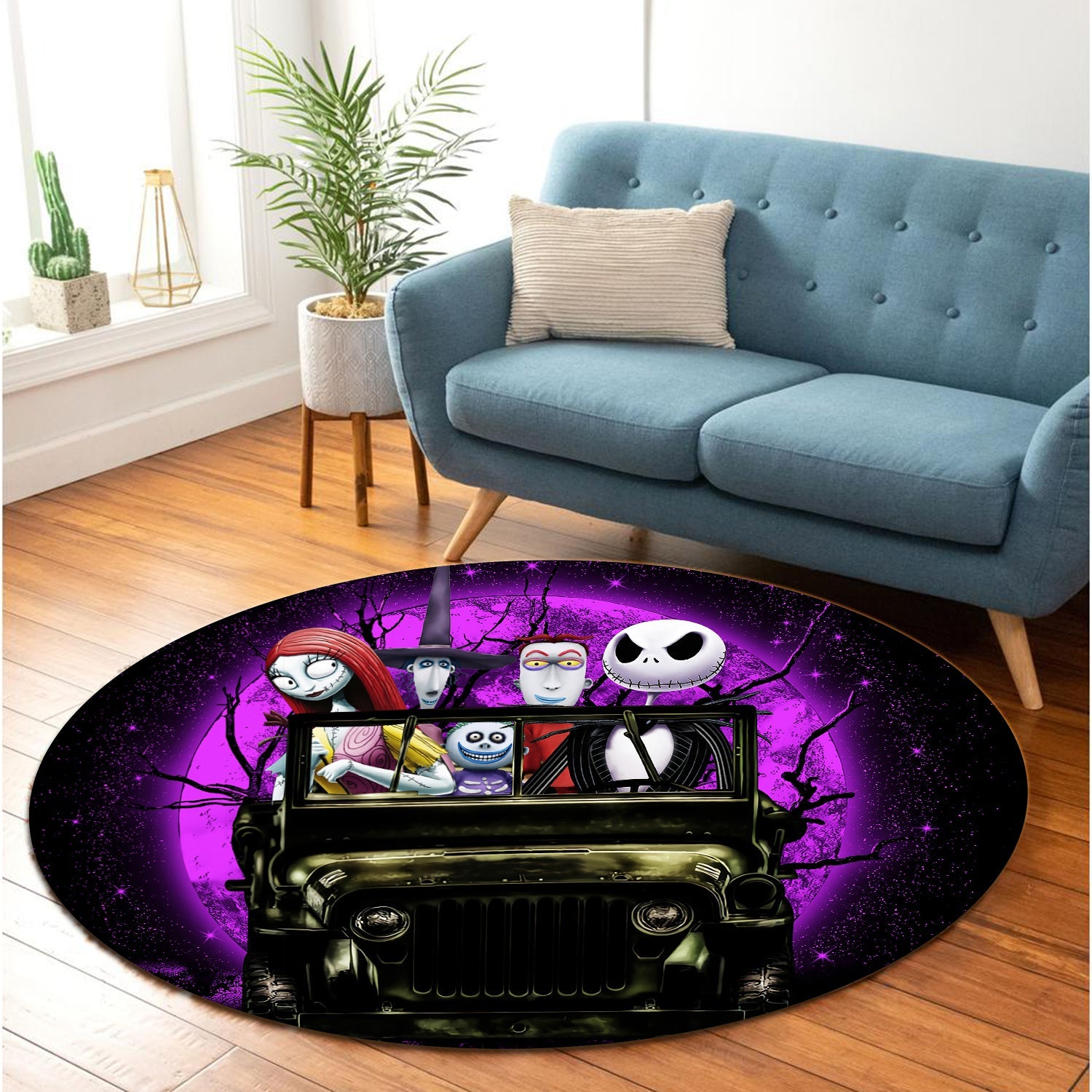 Halloween Nightmare Before Christmas Moonlight Round Carpet Rug Bedroom Livingroom Home Decor Nearkii